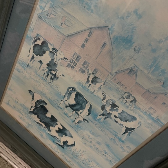 Vintage Framed Red Barn with Windmill & Cows Print 16" X 20" by Ava Freeman - Picture 2 of 5